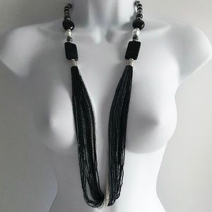 NWOT Authentic Murano Glass Seeds Beads Stones Blue Black Silver Necklace Y2K